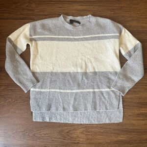 360CASHMERE Sweater Knit Striped Crew Neck Pullover Womens Size S Gray Oversized